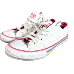 Converse All Star Kids Low Tops White Pink Rainbow Trim Sneakers Size 3